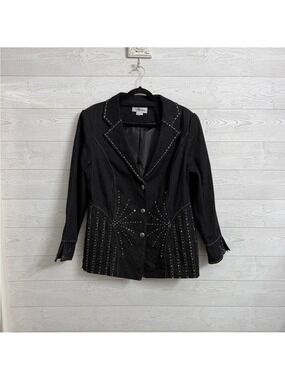 Divine Vintage Women’s Black Denim Rhinestone Blazer. Size XL (16)